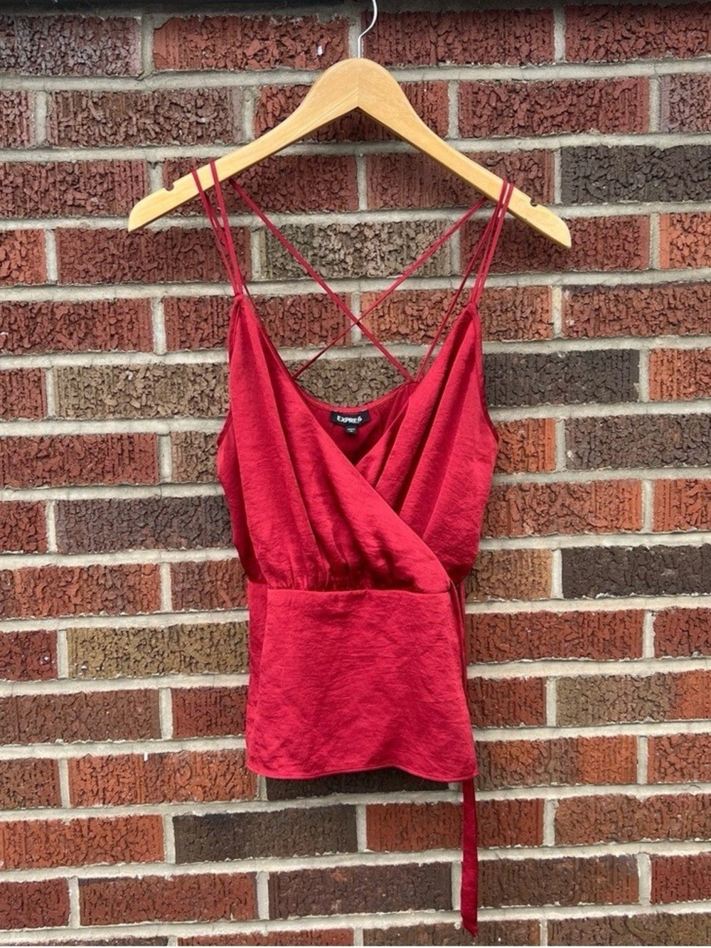 Express Red Cami Spaghetti Strap Babydoll Tank Top with Criss Cross Straps